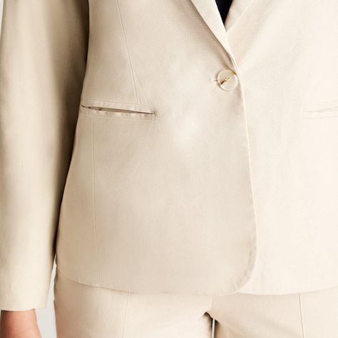 Blazer De Lino Clásico Con Un Botón Arena-2