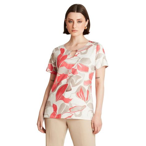 Polera Manga Corta Estampado Floral Coral-0