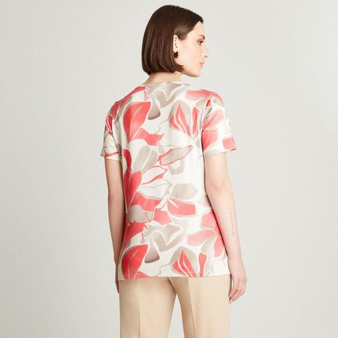Polera Manga Corta Estampado Floral Coral-1