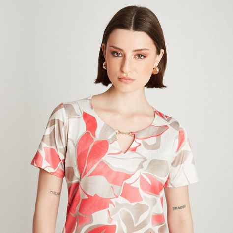 Polera Manga Corta Estampado Floral Coral-2