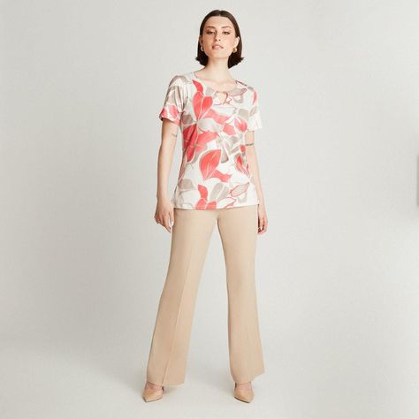 Polera Manga Corta Estampado Floral Coral-3