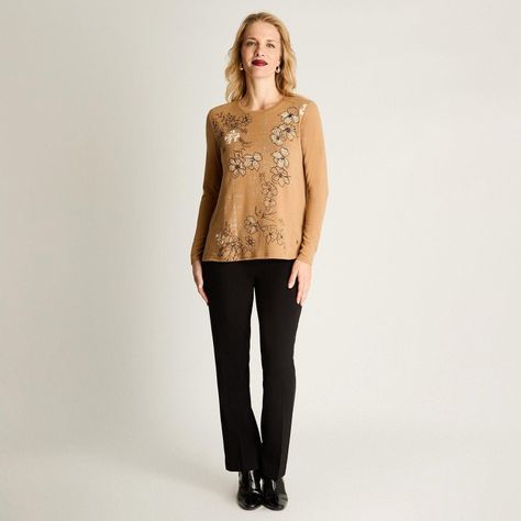 Polera Manga Larga Lanilla Estampada Con Strass Camel-2