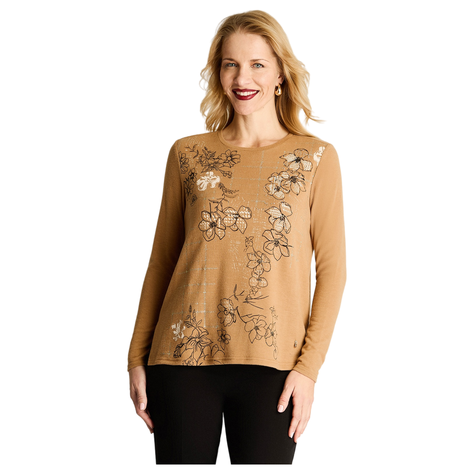Polera Manga Larga Lanilla Estampada Con Strass Camel-4