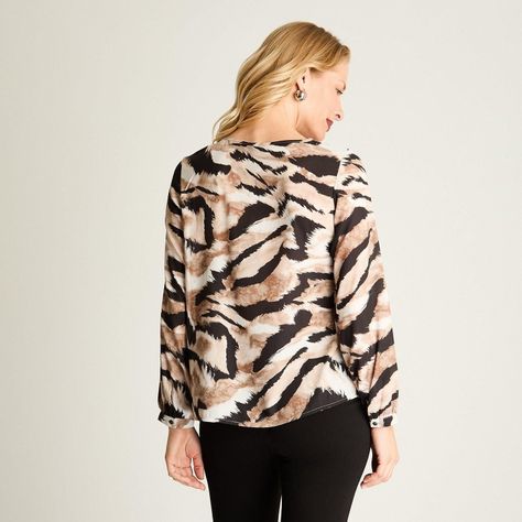 Blusa Manga Larga Escote Redondo Estampada Negro-0