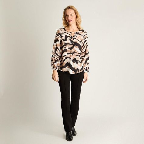 Blusa Manga Larga Escote Redondo Estampada Negro-2
