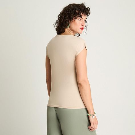 Polera Manga Corta Escote V Con Lurex Beige-1