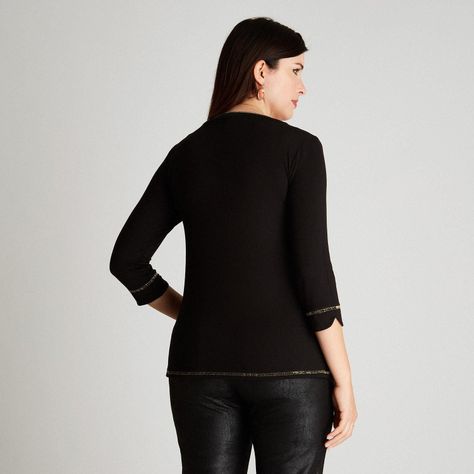 Polera Negro Manga 3,4 Cuello V-1