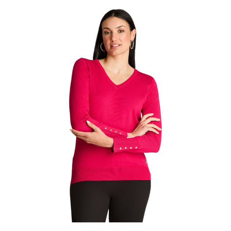Sweater Manga Larga  Escote V Magenta-0