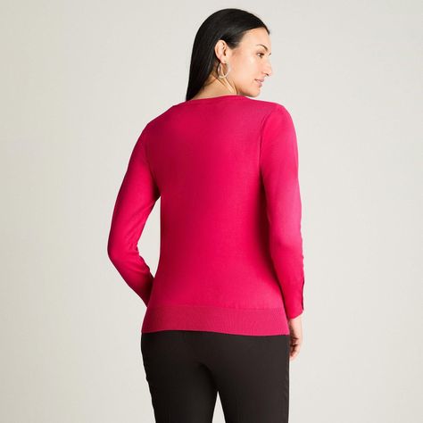 Sweater Manga Larga  Escote V Magenta-1