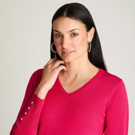 Sweater Manga Larga  Escote V Magenta-2