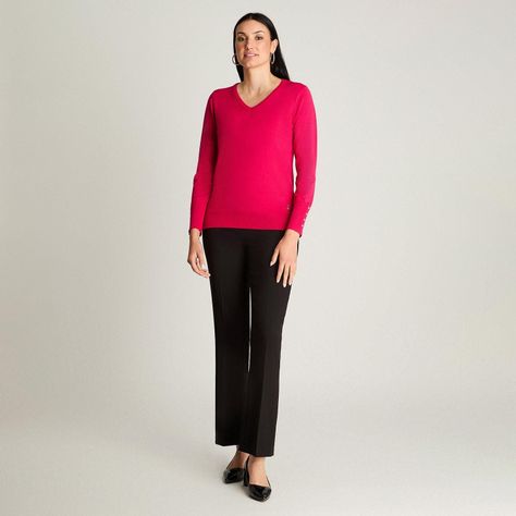 Sweater Manga Larga  Escote V Magenta-3