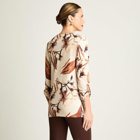 Polera Manga Larga Escote Redondo Estampada Beige-1