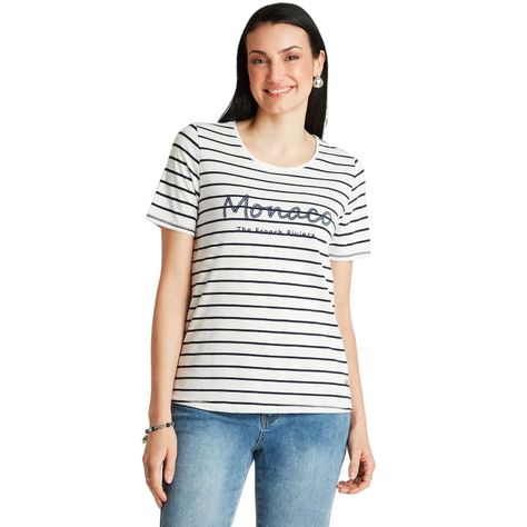 Polera Blanco Manga Corta Rayada-0