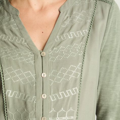 Polera Manga Larga Mix Fabric Verde-2