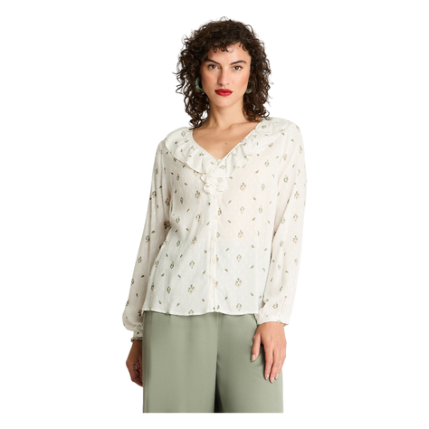 Blusa Manga Larga Tela Fantasía Estampada Crudo-0