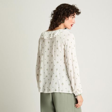 Blusa Manga Larga Tela Fantasía Estampada Crudo-1