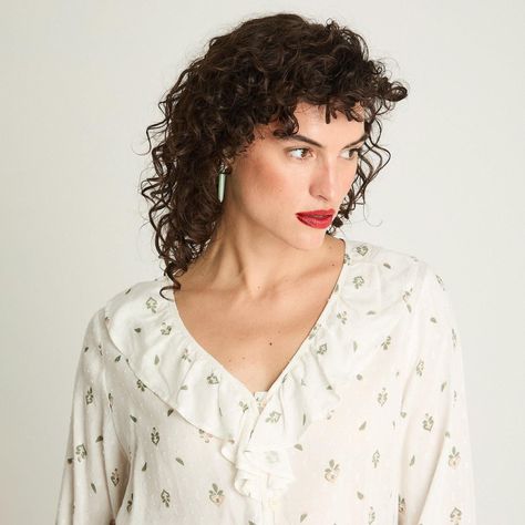 Blusa Manga Larga Tela Fantasía Estampada Crudo-2