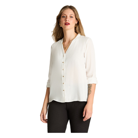Blusa Escote V Manga Larga Con Botones Dorados Crudo-0