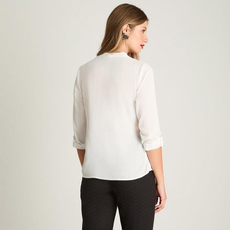 Blusa Escote V Manga Larga Con Botones Dorados Crudo-1