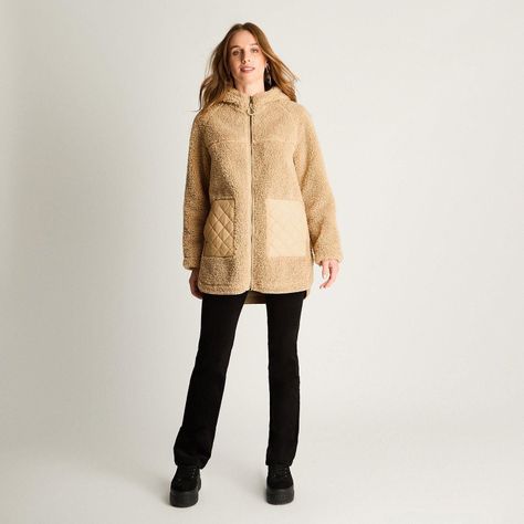 Polerón Sherpa Bondeado En Suede Dos Bolsillos Quilted Beige-2