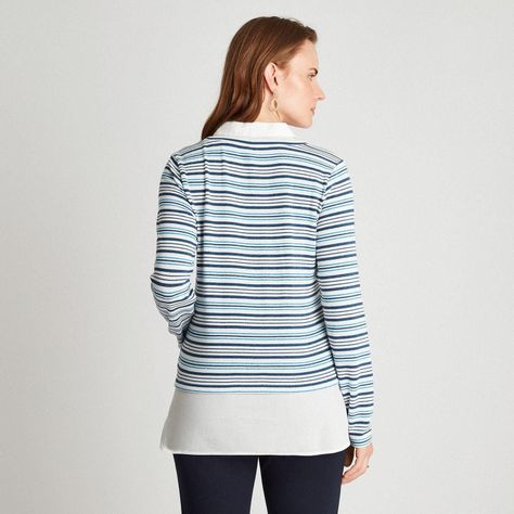 Polera Camant Rayada Con Blusa Falsa Celeste-1
