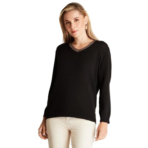 Sweater Negro Manga Larga Cuello V-0
