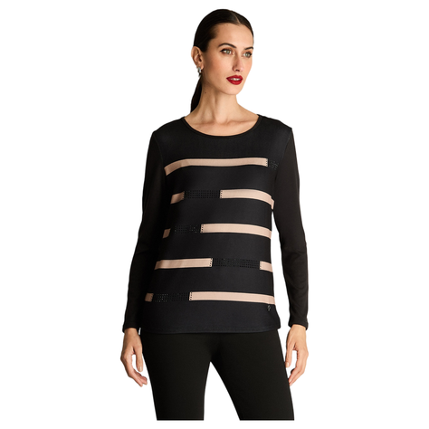 Polera Manga Larga Lanilla Escote Redondo Estampada Negro-4