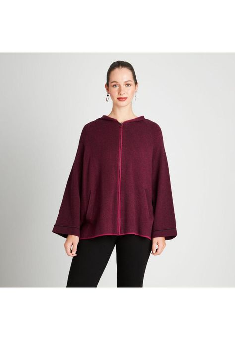 Poncho Manga Larga Con Gorro Magenta-0