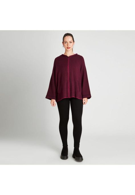 Poncho Manga Larga Con Gorro Magenta-3