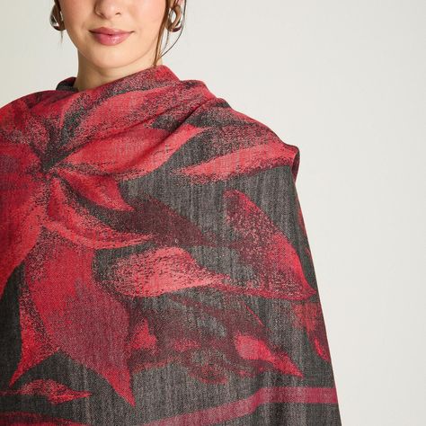 Poncho Tejido Con Diseño De Flores Rojo-2