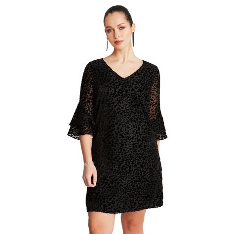 Vestido Negro Manga 3,4 Cuello V-0