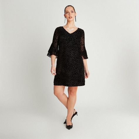 Vestido Negro Manga 3,4 Cuello V-3