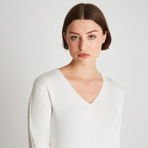 Sweater de Lurex Cuello en V Blanco-2
