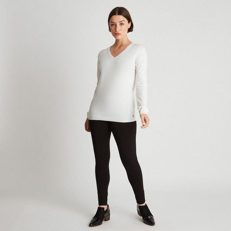 Sweater de Lurex Cuello en V Blanco-3