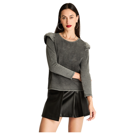 Polera Manga Larga Hombreras Y Straps Gris-0