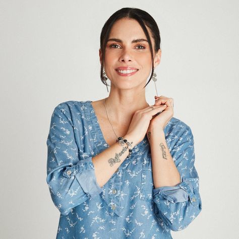Blusa Azul Medio Manga Larga Cuello V-2
