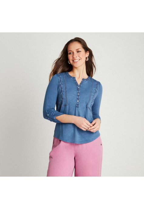Polera Azul Manga Larga y Aplicación Cuello Mao-0
