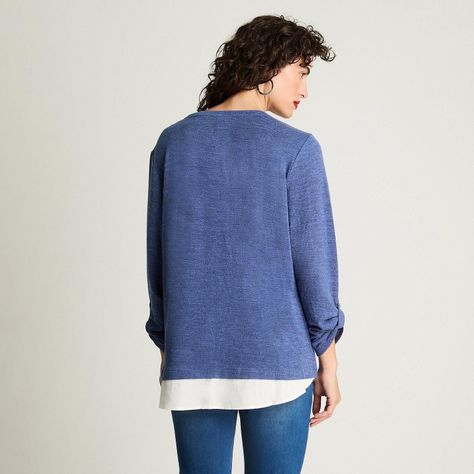 Polera Manga Larga Lanilla Melange Con Aplicación Azul-1