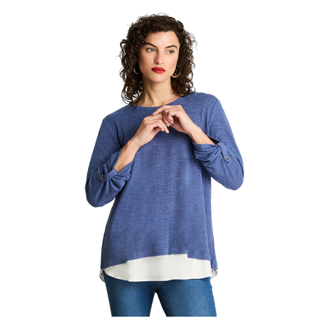 Polera Manga Larga Lanilla Melange Con Aplicación Azul-0