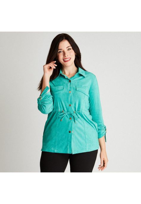 Chaqueta Bonded Verde Manga Larga Cuello Camisero-0