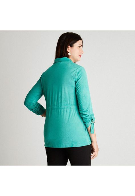 Chaqueta Bonded Verde Manga Larga Cuello Camisero-1