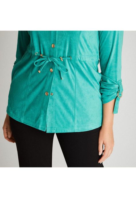 Chaqueta Bonded Verde Manga Larga Cuello Camisero-2