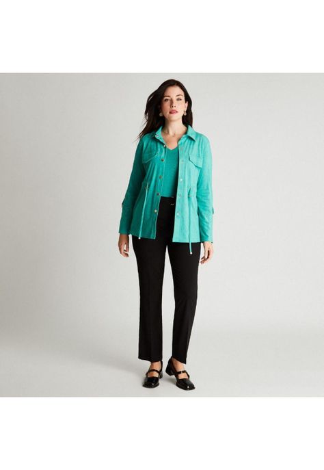 Chaqueta Bonded Verde Manga Larga Cuello Camisero-3