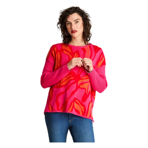 Tejido Jacquard Manga Larga Cuello Redondo Rojo-0