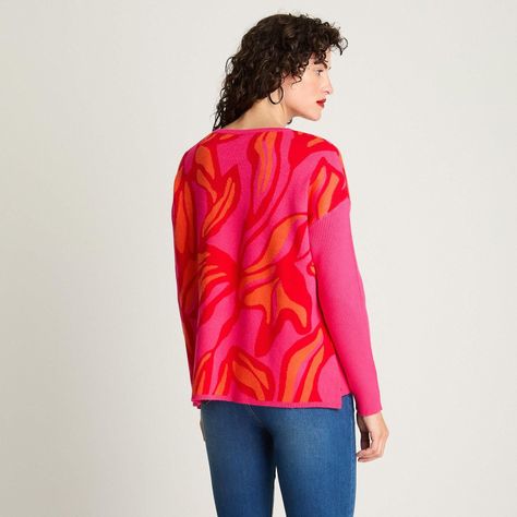 Tejido Jacquard Manga Larga Cuello Redondo Rojo-1
