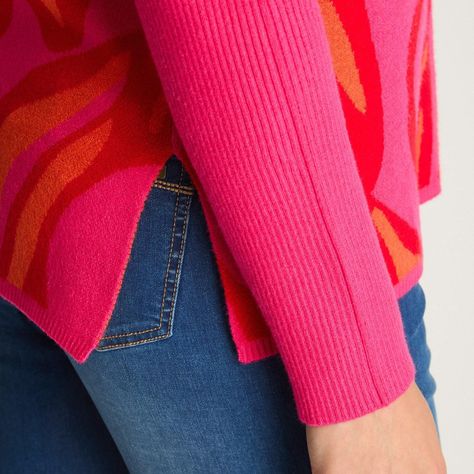 Tejido Jacquard Manga Larga Cuello Redondo Rojo-2