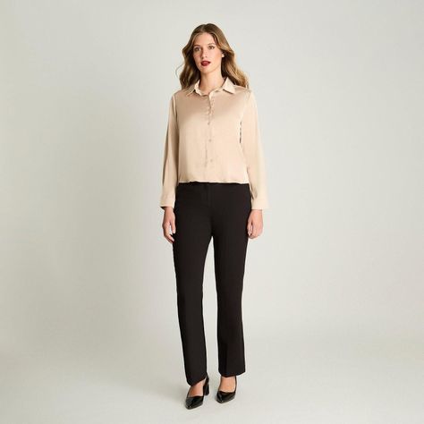 Blusa Manga Larga Camisera Satinada Beige-3