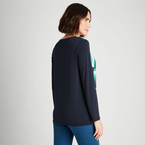 Polera Mix Fabric Estampada Con Cuello En V Azul-1