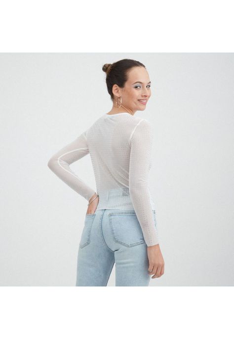Polera Mech Manga Larga con Strass Blanco-1