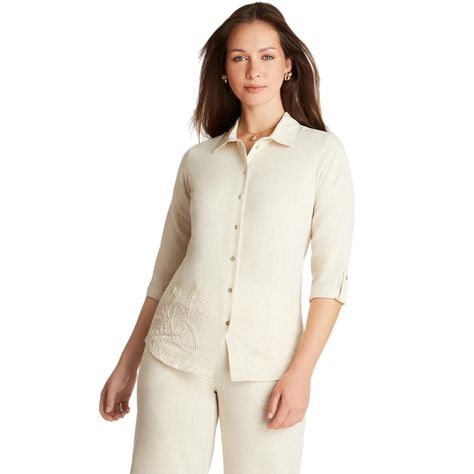 Blusa Beige Manga 3/4 Cuello Camisero-0